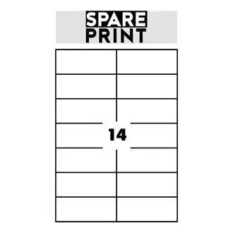 SPARE PRINT PREMIUM Öntapadós címkék fehér, 100 db A4-es lap dobozban (1 lap/14x címke 105x42,3mm)