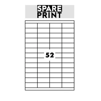 SPARE PRINT PREMIUM Öntapadós címkék fehér, 100 lap A4-es dobozban (1arch/52x címke 52,5x21,2mm)