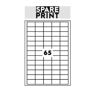 SPARE PRINT PREMIUM Öntapadós címkék fehér, 100 db A4-es lap dobozban (1 ív/65x címke 38x21mm)