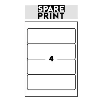 SPARE PRINT PREMIUM Öntapadós címkék fehér, 100 db A4-es lap dobozban (1 lap/4x címke 192x61mm)