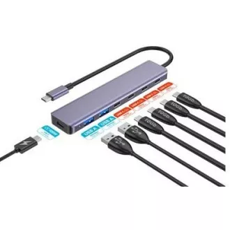 PLATINET HUB 7IN1 10GBS USB-C 4X USB-C 3.2 GEN2   2X USB-A 3.2 GEN1   1X USB-C PD 100W ALU