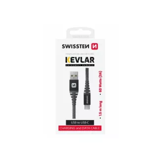 SWISSTEN ADATKÁBEL KEVLÁR USB/USB-C 1,5 M ANTRACIT