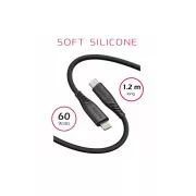 SWISSTEN ADATKÁBEL PUHA SZILIKON USB-C / LIGHTNING 1,2 M 60W FEKETE
