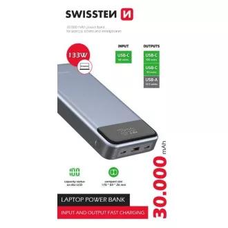 SWISSTEN POWER BANK 30000 mAh 133W POWER DELIVERY szürke SWISSTEN POWER BANK 30000 mAh 133W POWER DELIVERY szürke