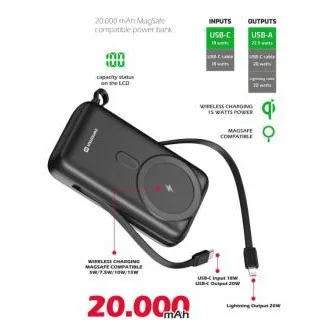 SWISSTEN POWER BANK 20 000 mAh PD 20 W, beépített USB-C és Lightning kábelekkel (MagSafe-kompatibilis) SWISSTEN POWER BANK 20 000 mAh PD 20 W, beépített USB-C és Lightning kábelekkel (MagSafe-kompatibilis)