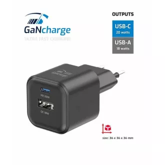SWISSTEN HÁLÓZAT ADAPTER GaN 1x USB-C 20W PD   1x USB-A 18W QC FEKETE