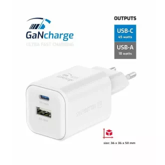 SWISSTEN HÁLÓZAT ADAPTER GaN 1x USB-C 45W PD 1x USB-A 18W QC FEHÉR SWISSTEN HÁLÓZAT ADAPTER GaN 1x USB-C 45W PD 1x USB-A 18W QC FEHÉR