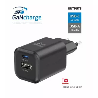 SWISSTEN HÁLÓZAT ADAPTER GaN 1x USB-C 45W PD   1x USB-A 18W QC FEKETE