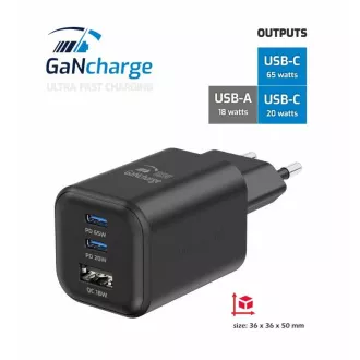 SWISSTEN HÁLÓZAT ADAPTER GaN 2x USB-C 65W PD   1x USB-A 18W QC FEKETE
