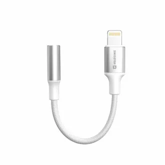 SWISSTEN AUDIO ADAPTER TEXTIL LIGHTNING (hím) / 3,5mm AUX 0,15 M FEHÉR (helyettesíti a 73501212)