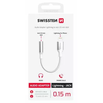 SWISSTEN AUDIO ADAPTER TEXTIL LIGHTNING (hím) / 3,5mm AUX 0,15 M FEHÉR (helyettesíti a 73501212)