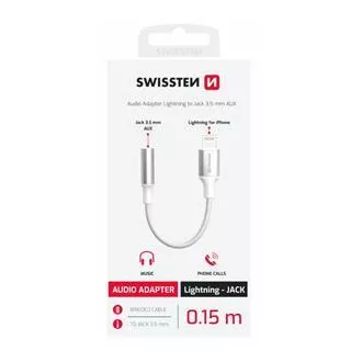 SWISSTEN AUDIO ADAPTER TEXTIL LIGHTNING (hím) / 3,5mm AUX 0,15 M FEHÉR (helyettesíti a 73501212)