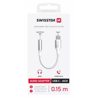 SWISSTEN AUDIO ADAPTER TEXTIL USB-C (férfi) / 3,5mm AUX 0,15 M FEHÉR (a 73501302 helyett)
