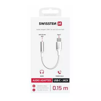 SWISSTEN AUDIO ADAPTER TEXTIL USB-C (férfi) / 3,5mm AUX 0,15 M FEHÉR (a 73501302 helyett)