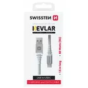 SWISSTEN ADATKÁBEL KEVLÁR USB/USB-C 1,5 M FEHÉR