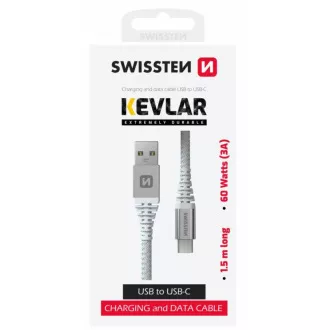 SWISSTEN ADATKÁBEL KEVLÁR USB/USB-C 1,5 M FEHÉR