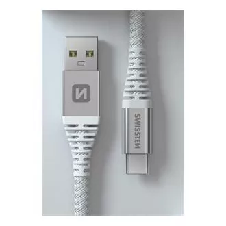 SWISSTEN ADATKÁBEL KEVLÁR USB/USB-C 1,5 M FEHÉR