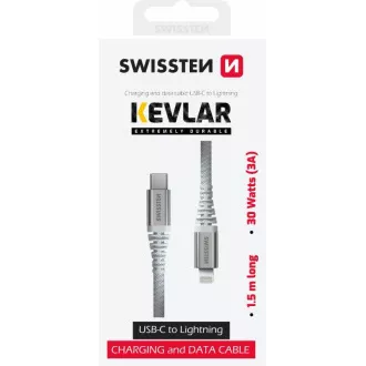 SWISSTEN ADATKÁBEL KEVLAR USB-C / LIGHTNING 1,5 M FEHÉR