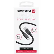 SWISSTEN ADATKÁBEL PUHA SZILIKON USB / USB-C 0.4 M FEKETE