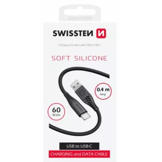 SWISSTEN ADATKÁBEL PUHA SZILIKON USB / USB-C 0.4 M FEKETE
