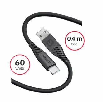SWISSTEN ADATKÁBEL PUHA SZILIKON USB / USB-C 0.4 M FEKETE