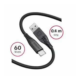 SWISSTEN ADATKÁBEL PUHA SZILIKON USB / USB-C 0.4 M FEKETE