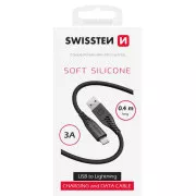 SWISSTEN ADATKÁBEL PUHA SZILIKON USB-A / LIGHTNING 0.4 M FEKETE
