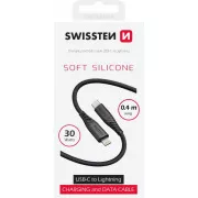 SWISSTEN ADATKÁBEL PUHA SZILIKON USB-C / LIGHTNING 0.4 M FEKETE