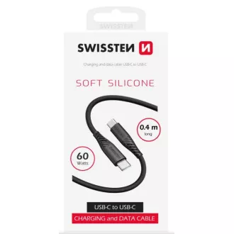 SWISSTEN ADATKÁBEL PUHA SZILIKON USB-C / USB-C 0,4 M FEKETE