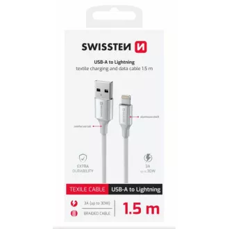 SWISSTEN ADATKÁBEL TEXTILE II USB / LIGHTNING 1,5 M FEHÉR