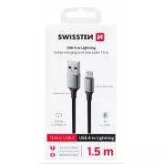 SWISSTEN ADATKÁBEL TEXTILE II USB / LIGHTNING 1,5 M FEKETE