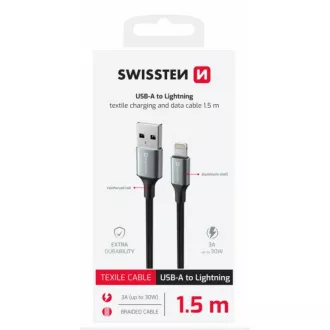 SWISSTEN ADATKÁBEL TEXTILE II USB / LIGHTNING 1,5 M FEKETE