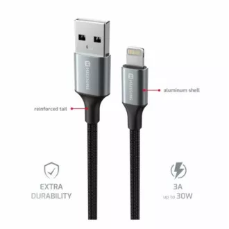 SWISSTEN ADATKÁBEL TEXTILE II USB / LIGHTNING 1,5 M FEKETE