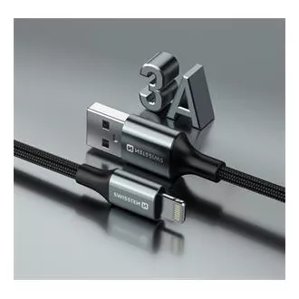 SWISSTEN ADATKÁBEL TEXTILE II USB / LIGHTNING 1,5 M FEKETE
