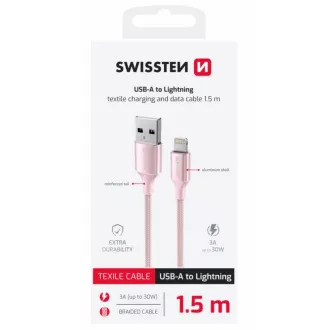 SWISSTEN ADATKÁBEL TEXTILE II USB / LIGHTNING 1,5 M RÓZSASZÍNŰ SWISSTEN ADATKÁBEL TEXTILE II USB / LIGHTNING 1,5 M RÓZSASZÍNŰ