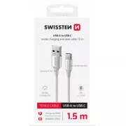 SWISSTEN ADATKÁBEL TEXTILE II USB / USB-C 1,5 M FEHÉR