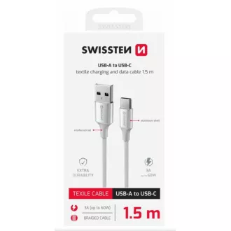 SWISSTEN ADATKÁBEL TEXTILE II USB / USB-C 1,5 M FEHÉR