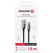 SWISSTEN ADATKÁBEL TEXTILE II USB / USB-C 1,5 M FEKETE
