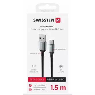 SWISSTEN ADATKÁBEL TEXTILE II USB / USB-C 1,5 M FEKETE