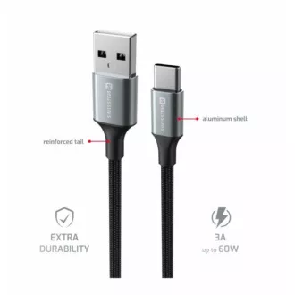 SWISSTEN ADATKÁBEL TEXTILE II USB / USB-C 1,5 M FEKETE