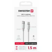 SWISSTEN ADATKÁBEL TEXTILE II USB-C / LIGHTNING 1,5 M FEHÉR