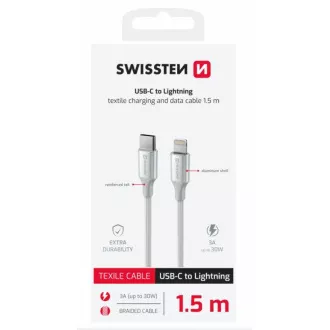 SWISSTEN ADATKÁBEL TEXTILE II USB-C / LIGHTNING 1,5 M FEHÉR