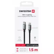 SWISSTEN ADATKÁBEL TEXTILE II USB-C / LIGHTNING 1,5 M FEKETE