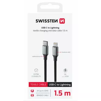 SWISSTEN ADATKÁBEL TEXTILE II USB-C / LIGHTNING 1,5 M FEKETE SWISSTEN ADATKÁBEL TEXTILE II USB-C / LIGHTNING 1,5 M FEKETE