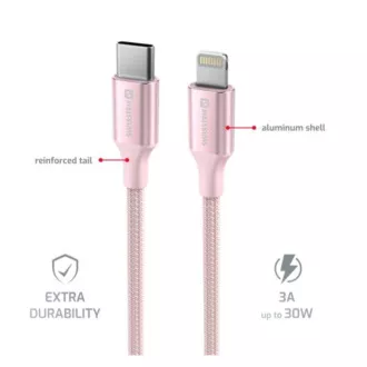 SWISSTEN ADATKÁBEL TEXTILE II USB-C / LIGHTNING 1,5 M RÓZSASZÍNŰ
