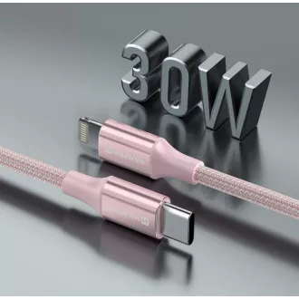 SWISSTEN ADATKÁBEL TEXTILE II USB-C / LIGHTNING 1,5 M RÓZSASZÍNŰ