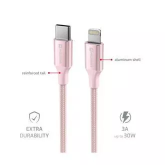 SWISSTEN ADATKÁBEL TEXTILE II USB-C / LIGHTNING 1,5 M RÓZSASZÍNŰ