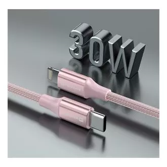 SWISSTEN ADATKÁBEL TEXTILE II USB-C / LIGHTNING 1,5 M RÓZSASZÍNŰ