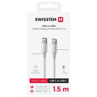 SWISSTEN ADATKÁBEL TEXTILE II USB-C / USB-C 1,5 M FEHÉR