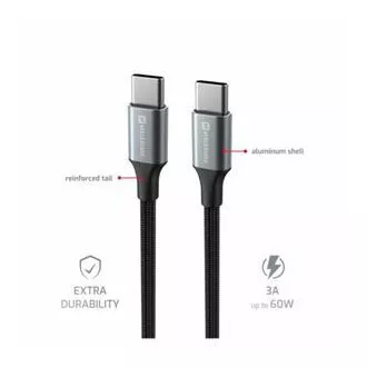 SWISSTEN ADATKÁBEL TEXTILE II USB-C / USB-C 1,5 M FEKETE